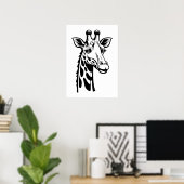 Minimalistische Giraf Zwart en Wit Poster (Thuiskantoor)