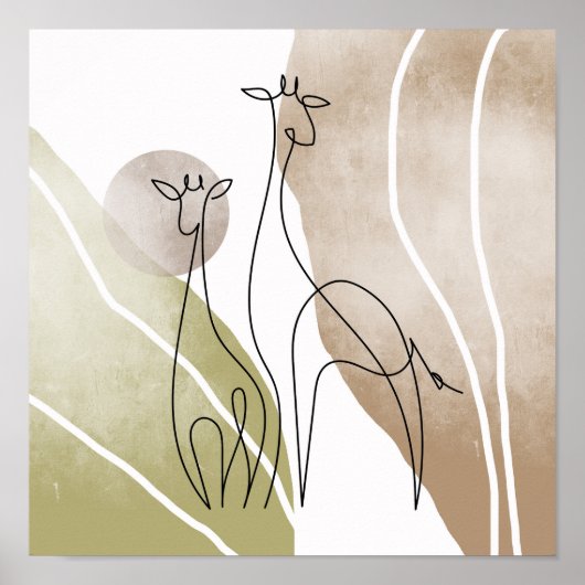 Minimalistische Giraffe Continue Lijn Kunsttekenin Poster (Voorkant)