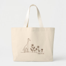 Minimalistische Giraffe Flowers Line Art Tekening Grote Tote Bag