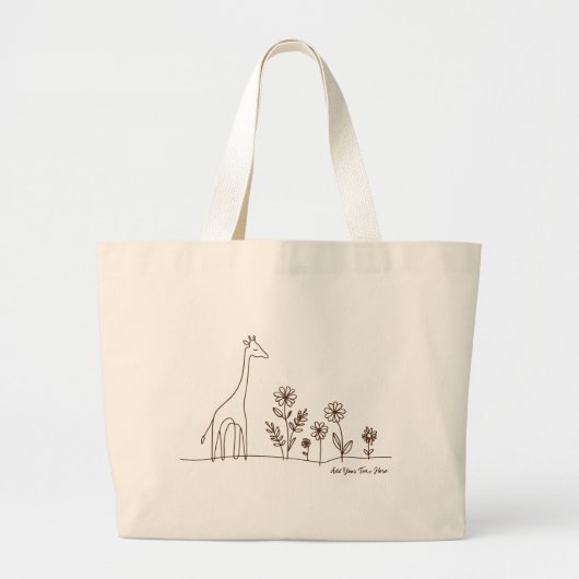 Minimalistische Giraffe Flowers Line Art Tekening Grote Tote Bag (Voorkant)