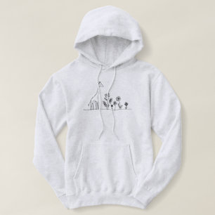 Minimalistische Giraffe Flowers Line Art Tekening Hoodie