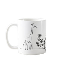 Minimalistische Giraffe Flowers Line Art Tekening