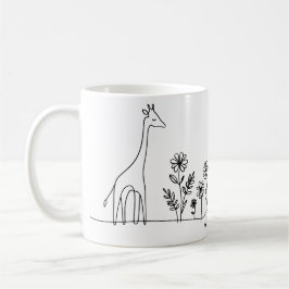 Minimalistische Giraffe Flowers Line Art Tekening Koffiemok