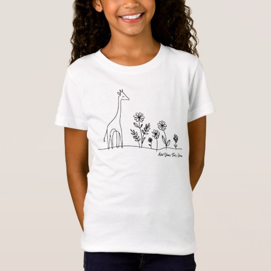 Minimalistische Giraffe Flowers Line Art Tekening T-shirt (Voorkant)