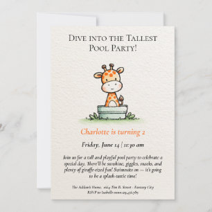 Minimalistische Giraffe Zwembadfeest Uitnodiging