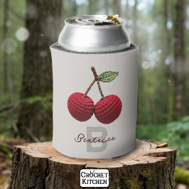 Minimalistische Girly Crochet Red Cherry Monogram Blikjeskoeler