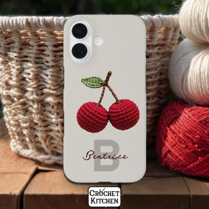 Minimalistische Girly Crochet Red Cherry Monogram  iPhone 16 Hoesje