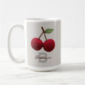 Minimalistische Girly Crochet Red Cherry Monogram  Koffiemok (Links)