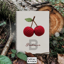 Minimalistische Girly Crochet Red Cherry Monogram Notitieboek