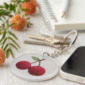 Minimalistische Girly Crochet Red Cherry Monogram  Sleutelhanger (Voorkant Rechts)