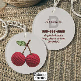 Minimalistische Girly Crochet Red Cherry Monogram Sleutelhanger