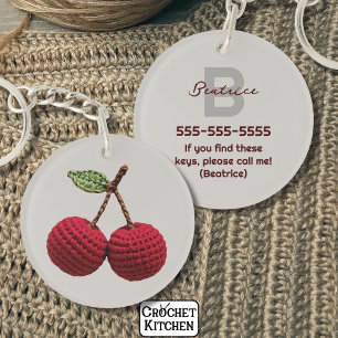 Minimalistische Girly Crochet Red Cherry Monogram  Sleutelhanger