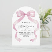 Minimalistische Girly Pink Coquette Bow 1e verjaar Kaart (Staand voorkant)