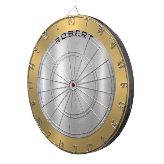 Minimalistische gladde zilveren & gouden metallic dartbord (Voorkant Rechts)