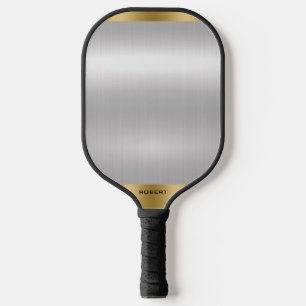 Minimalistische gladde zilveren & gouden metallic  pickleball paddle
