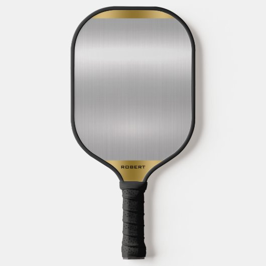 Minimalistische gladde zilveren & gouden metallic pickleball paddle (Voorkant)