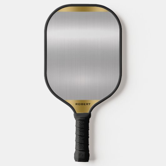 Minimalistische gladde zilveren & gouden metallic pickleball paddle (Achterkant)