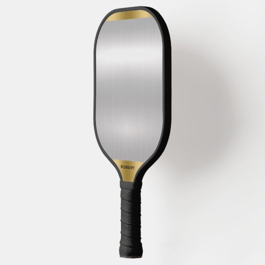 Minimalistische gladde zilveren & gouden metallic pickleball paddle (Links)