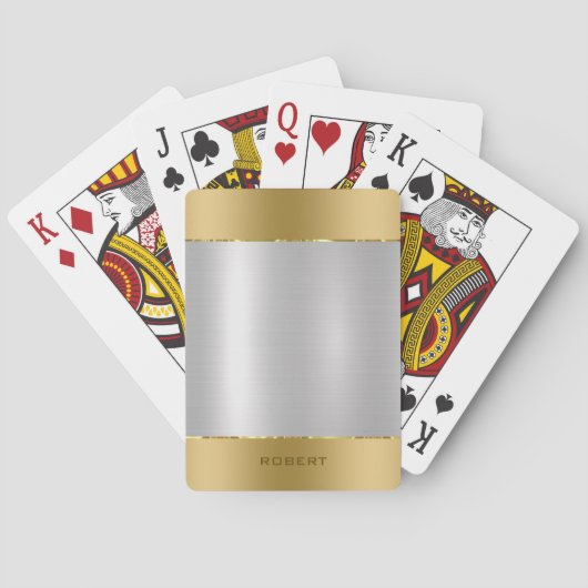 Minimalistische gladde zilveren & gouden metallic  pokerkaarten (Achterkant)