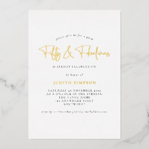 Minimalistische glamour Fifty Fabulous script echt Folie Uitnodiging
