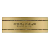 Minimalistische glanzende gouden en zwarte strepen naambadge (Voorkant)