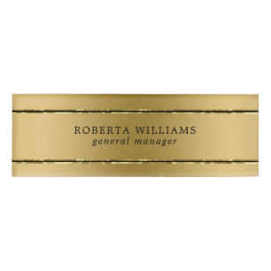 Minimalistische glanzende gouden en zwarte strepen naambadge