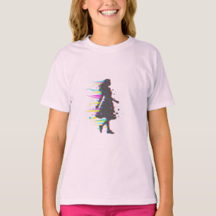 Minimalistische Glitch Art Moeder Silhouet Neon Es T-shirt