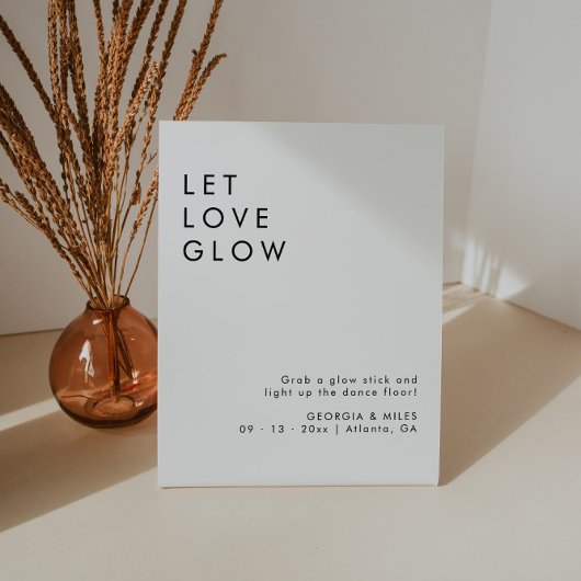 Minimalistische Glow Stick Wedding Verstuur Uit Te Reclamebord Met Voetstuk