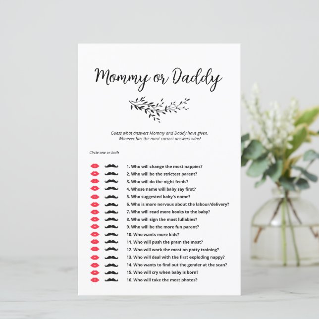 Minimalistische gok wie zei het mama of papa spel (Staand voorkant)