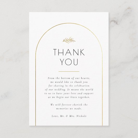 Minimalistische Gold Arch trouwfoto Dank u Bedankkaart (Voorkant)