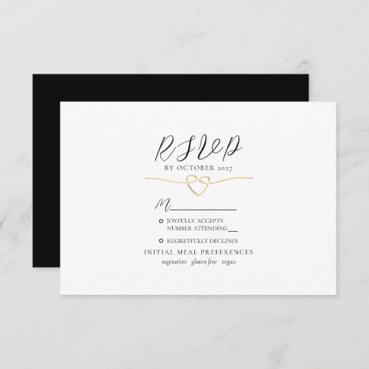 Minimalistische Gold Black Wedding RSVP Kaart (Voorkant / Achterkant)