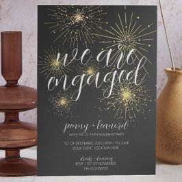 Minimalistische Gold Fireworks verlovingsfeest Kaart