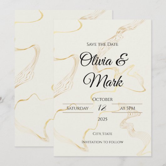 Minimalistische Gold Foil Bewaar de datum | elegan Kaart (Voorkant / Achterkant)