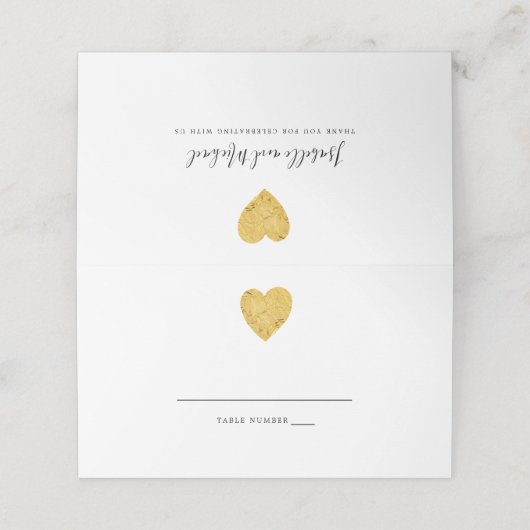 Minimalistische Gold Foil Heart Wedding Plaatskaartje (Buitenkant ongevouwen)