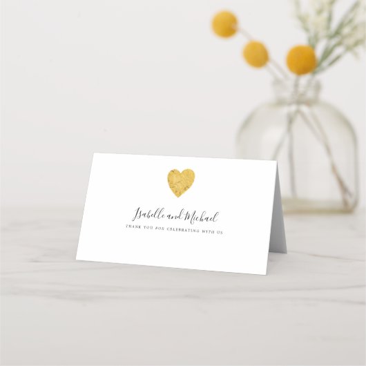 Minimalistische Gold Foil Heart Wedding Plaatskaartje (Achterkant)