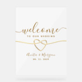 Minimalistische Gold Heart Wedding Welkom Acryl Bord (Voorkant)