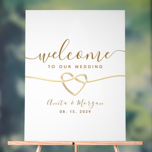 Minimalistische Gold Heart Wedding Welkom Acryl Bord (Neutraal)
