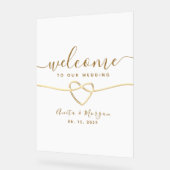 Minimalistische Gold Heart Wedding Welkom Acryl Bord (Hoek)