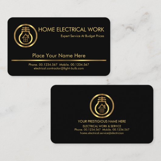 Minimalistische Gold Line Electrical Service Visitekaartje (Voorkant / Achterkant)