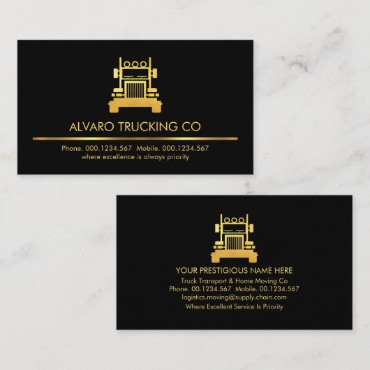 Minimalistische Gold Line Truck Driver Visitekaartje (Voorkant / Achterkant)