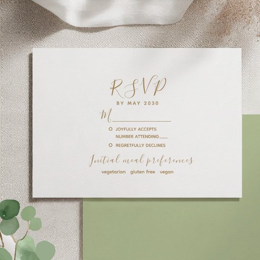Minimalistische Gold Modern Wedding RSVP Kaart