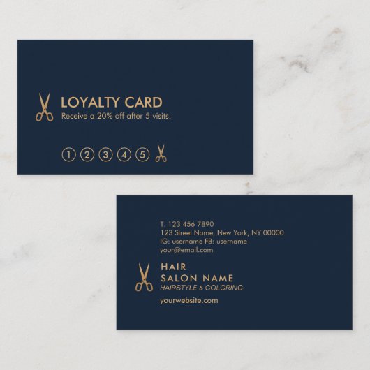 Minimalistische Gold Scissors Hair Stylist Loyalty Visitekaartje (Voorkant / Achterkant)