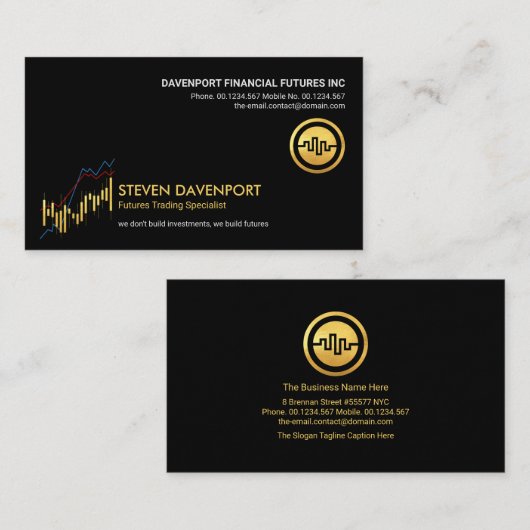 Minimalistische Gold Stock Graph Financial Advisor Visitekaartje (Voorkant / Achterkant)