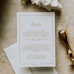Minimalistische Gold Wedding Details Enclosure Kaa Informatiekaartje<br><div class="desc">Deze minimalistische goudtrouwgegevens, bijkomstigkaart, is perfect voor een eenvoudige bruiloft. Het moderne romantische ontwerp kenmerkt klassieke gouden en witte typografie in combinatie met een roestachtige, maar elegante kalligrafie met , met de hand geschreven stijl. in elke kleur. Houd het ontwerp eenvoudig en elegant, zoals het is, of personaliseer het door...</div>