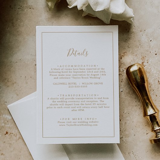 Minimalistische Gold Wedding Details Enclosure Kaa Informatiekaartje