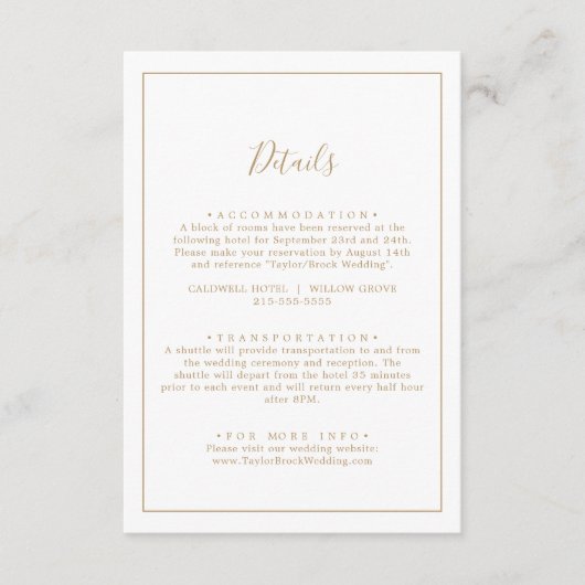 Minimalistische Gold Wedding Details Enclosure Kaa Informatiekaartje (Voorkant)