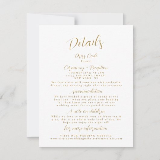 Minimalistische Gold Wedding Details Enclosure Kaa Kaart (Voorkant)