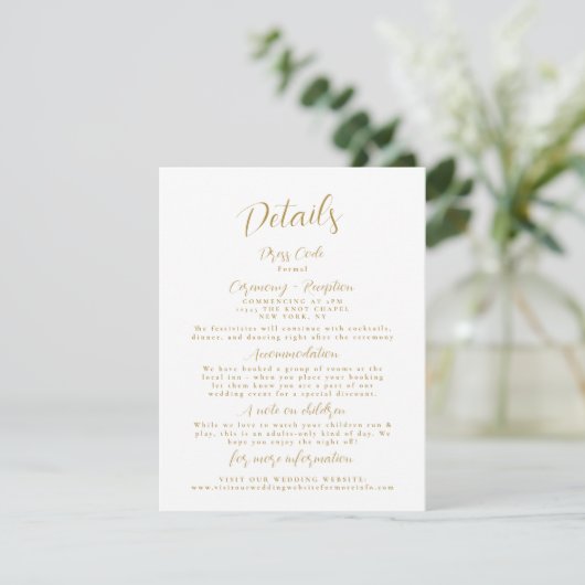 Minimalistische Gold Wedding Details Enclosure Kaa Kaart (Staand voorkant)