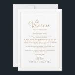 Minimalistische Gold Wedding Welkomstbrief en reis<br><div class="desc">Deze minimalistische gouden trouwwelkomstbrief en reiskaarten zijn perfect voor een eenvoudige bruiloft. Het moderne romantische ontwerp kenmerkt klassieke gouden en witte typografie in combinatie met een roestachtige, maar elegante kalligrafie met , met de hand geschreven stijl. in elke kleur. Houd het ontwerp eenvoudig en elegant, zoals het is, of personaliseer...</div>