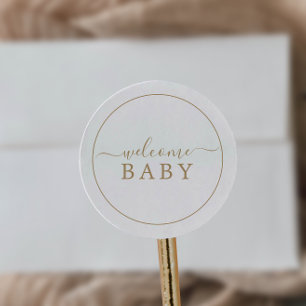 Minimalistische Gold Welcome Baby shower Sticker